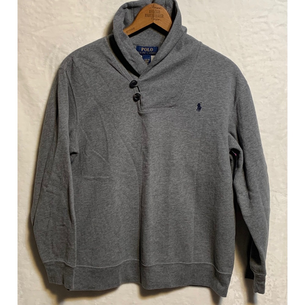 Polo Ralph‎ Lauren Boys Heather Gray Shawl Collar Sweatshirt Size L 14-16 Preppy